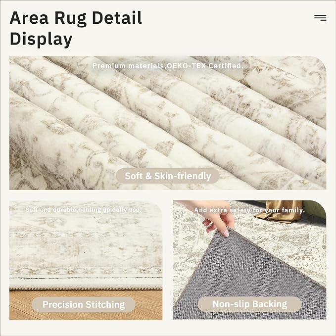 Soalmost 4x6 Area Rugs for Living Room, Vintage Washable Rugs for Dining Room - Image 6