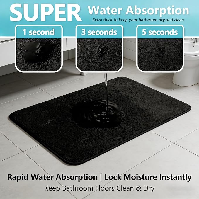 Black Bathroom Rug Set Memory Foam Bath Mats 3 Piece - Image 7
