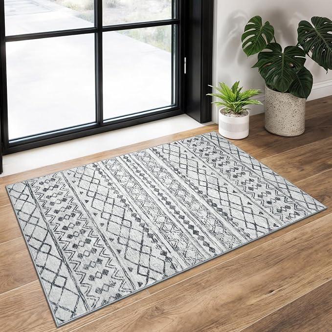 KUTA Washable Non-Slip Rugs for Entryway 2x3, Ultra Soft Vintage Geometric by KUTA