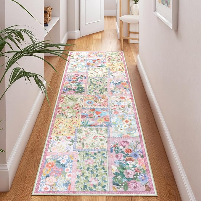 LIVEBOX Pink 2 x 6 Runner Rug for Hallways, Patchwork Washable Rug for Bedroom - Image 3