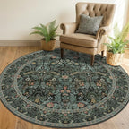 Dark Green 6ft Round Rugs for Living Room, Botanical Floral Washable Circle - Image 6