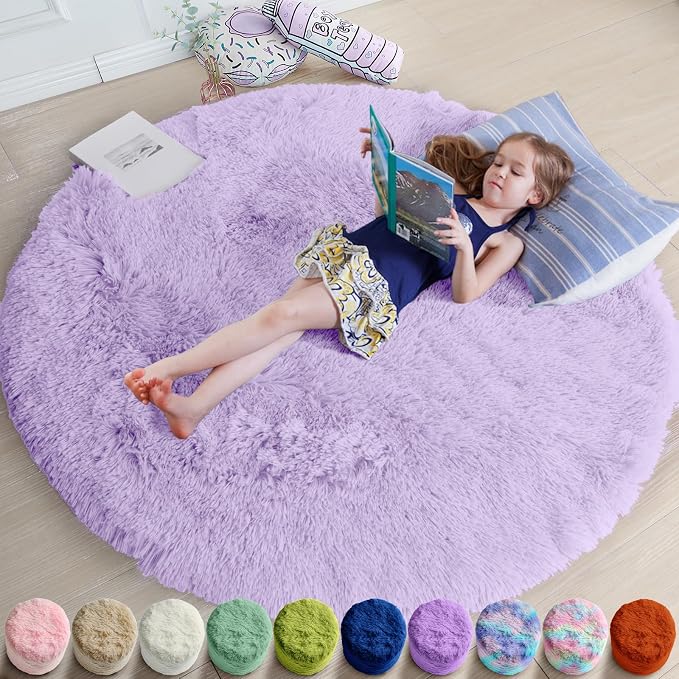 Amdrebio Light Purple Large Round Rugs 6Ft by Amdrebio