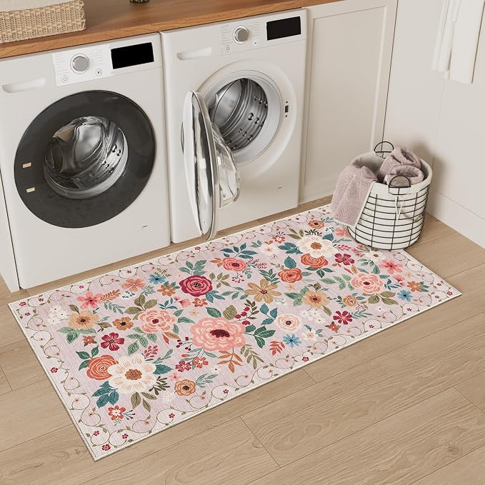 DUKINO 2x4 Rug for Entryway, Washable Kitchen Floral Runner Rug - Image 6