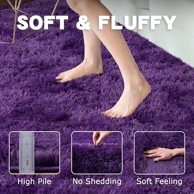 6x9 Purple Rug for Living Room, Soft Large Fluffy Shaggy Rugs for Bedroom - Image 5