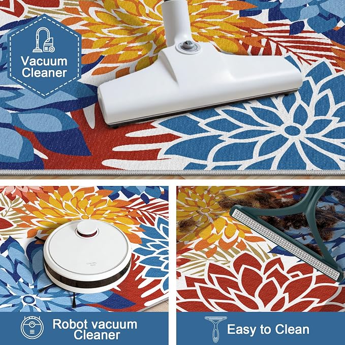 Colorful 3x5 Washable Rug for Living Room Tropical Botanical Modern Floral - Image 6