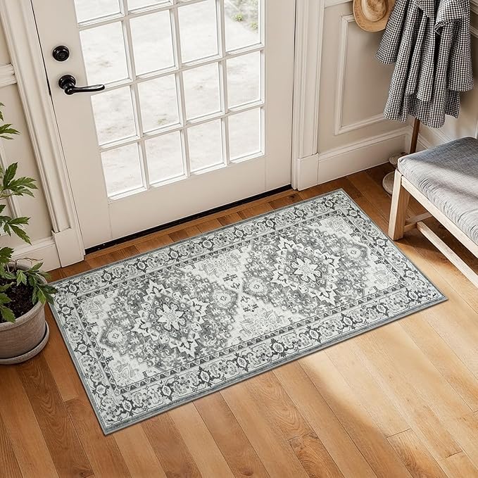 Lessymo 2 x 4 Entryway Rug, Machine Washable Area Rugs Boho Faux Wool Low Pile by Lessymo