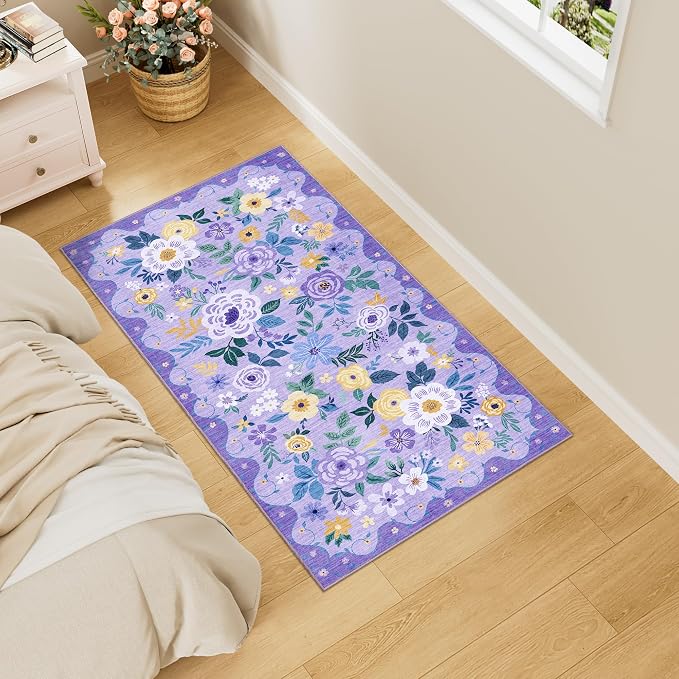 DUKINO 2x4 Rug for Entryway, Washable Kitchen Floral Runner Rug - Image 3