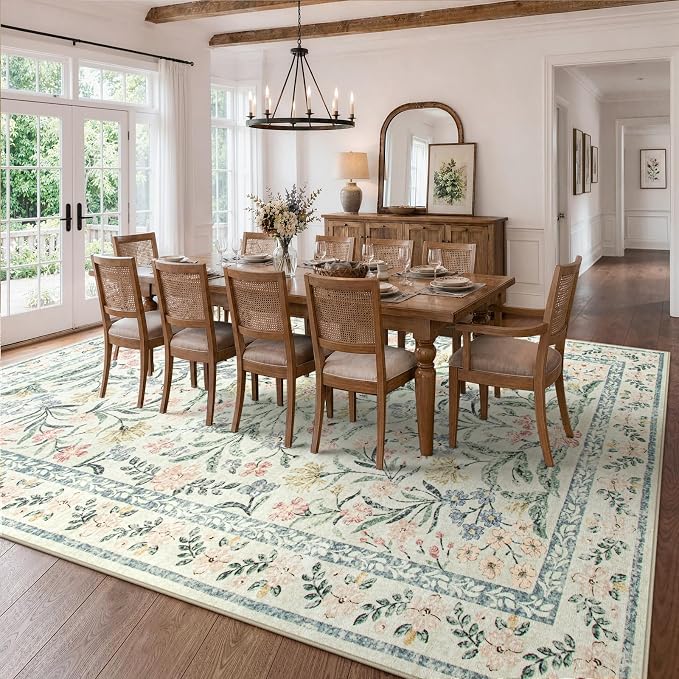 Wonnitar Large Living Room Rug, Floral 10 x 14 Machine Washable Area Rugs - Image 7