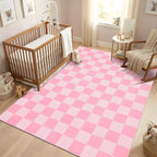 GarveeHome Checkered Blush Pink and White 3x5 Washable Rug Geometric Diamond - Image 2