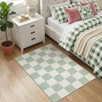 GarveeHome Checkered Sage Green 2x3 Washbale Rug Door Mat Geometric Diamond Dot - Image 2