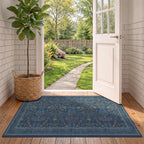Washable 2x4 Entryway Rugs, Oriental Floral Small Blue Kitchen Rugs, Thin - Image 8