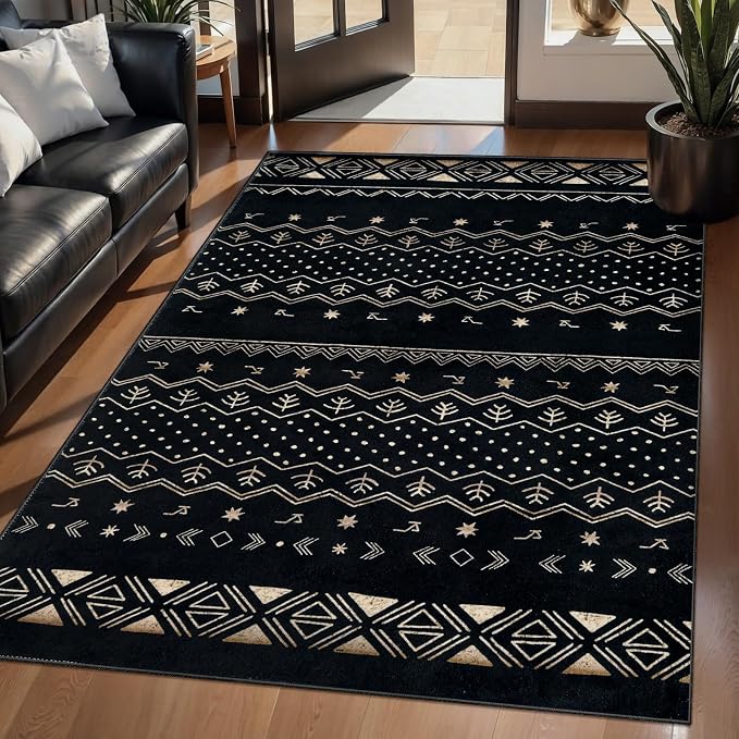 SERISSA 3x5 Area Rugs for Living Room, Washable Non-Slip Black Gold Grad Small - Image 2