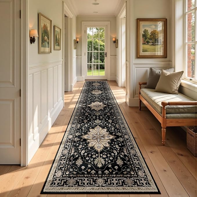 RELEANY Area Rugs Runner 2'6"x14' Washable Non-Slip, Floral Vintage Distress by RELEANY