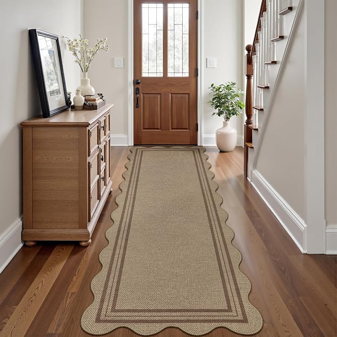Scalloped Easy Jute 2.6x8 Kitchen Runner Rug, Washable Rugs - Image 3