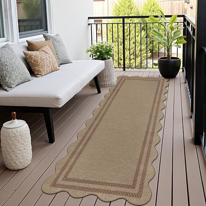 Scalloped Easy Jute 2.6x8 Kitchen Runner Rug, Washable Rugs - Image 8