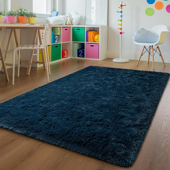 Andecor Shag Area Rug for Living Room, 5x8 Feet Navy Blue Soft Fluffy Indoor - Image 6