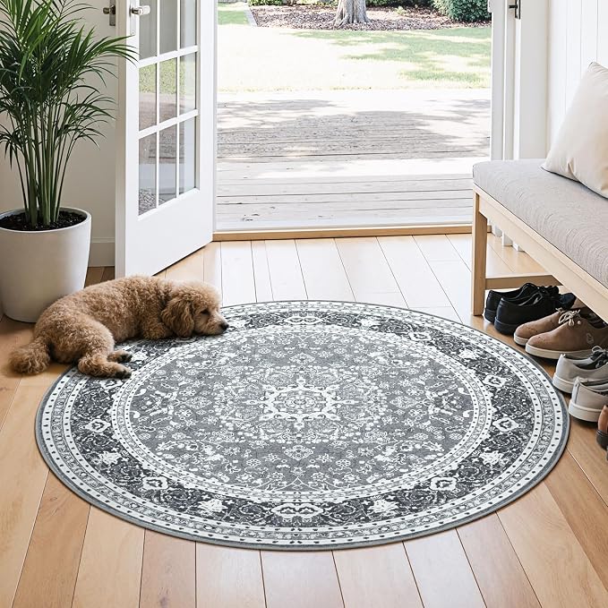 Lessymo 4FT Washable Round Area Rugs by Lessymo