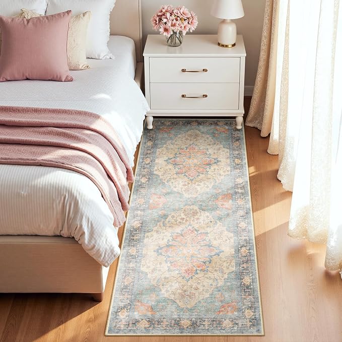 RELEANY Area Rugs Runner 2'x5' Washable Non-Slip, Floral Vintage Distress - Image 2