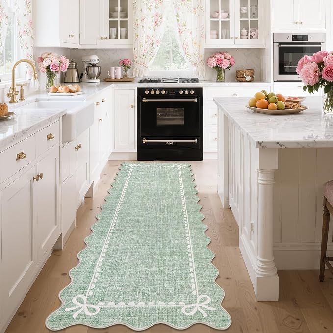 GarveeHome Scalloped Bow Rug for Living Room, Sage Green Rug for Dorm, Washable - Image 2