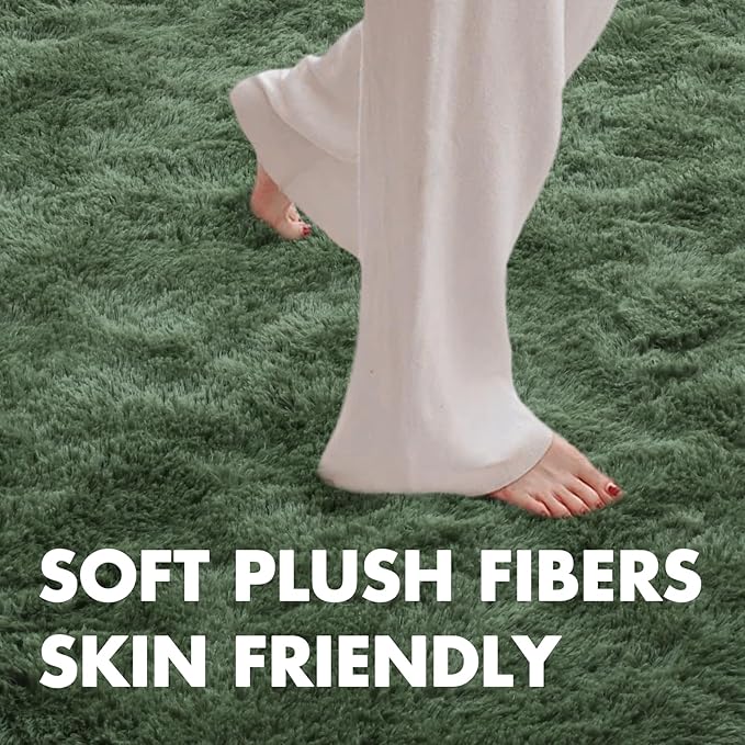 5x7 Ft Shag Green Area Rug for Bedroom Living Room, Ultra Soft Fluffy Furry - Image 5