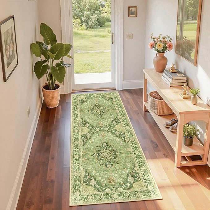 RELEANY Area Rugs Runner 2'x6' Washable Non-Slip, Floral Vintage Distress by RELEANY