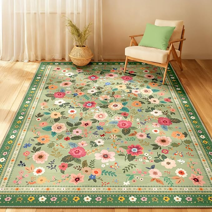 4x6 Area Rugs for Living Room Vacuum-Friendly Machine Washable Area Rug Flower - Image 7