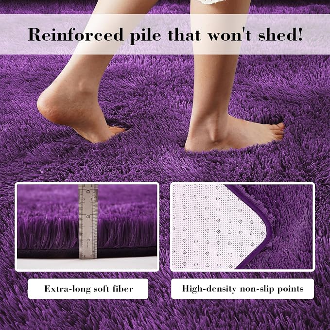 Purple Fluffy Rug Shag Area Rug, 8x10 Area Rugs - Image 4