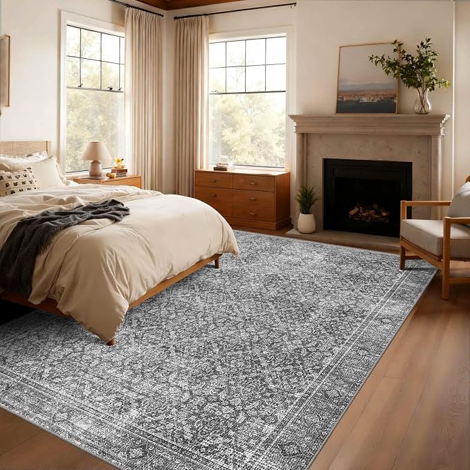 Latte&Fog 5x7 Area Rugs for Living Room Bedroom, Vintage Grey Washable Rug - Image 5