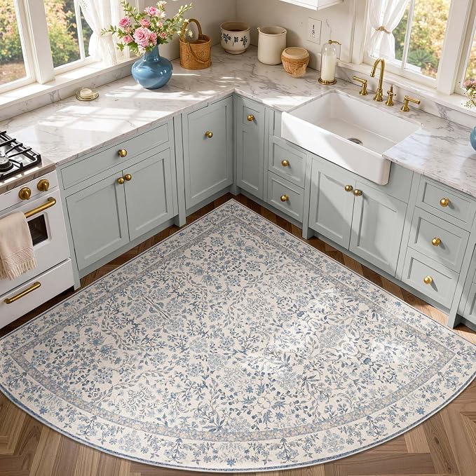 jinchan Zenith Corner Rug 6x6 Area Rug Floral Soft Aesthetic Rug Non-Slip Low by JINCHAN