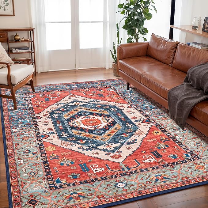 SERISSA Washable Rug 5x7 Boho Area Rugs, Washable Large Rugs by SERISSAHomeDecorCollection
