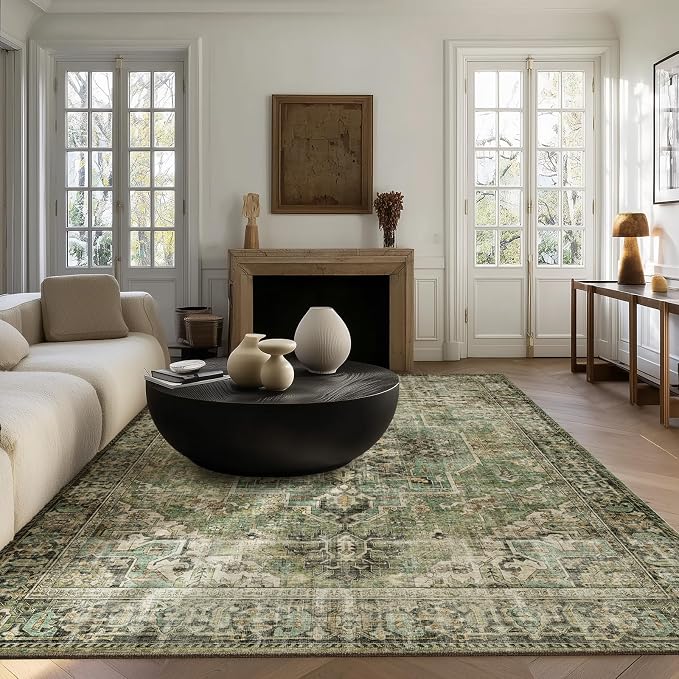 5x7 Area Rugs for Living Room: Washable Bedroom Rug Boho Vintage Rugs Stain - Image 2
