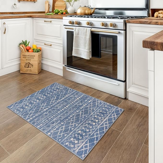 KUTA Moroccan Boho Entryway Rug, 2x3 Blue Beige Entrance Small Area Rug - Image 2