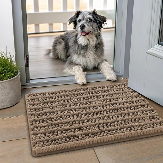 Smiry Dog Door Mat for Muddy Paws 24x16, Absorbent Dirt Trapper, Non-Slip by Smiry