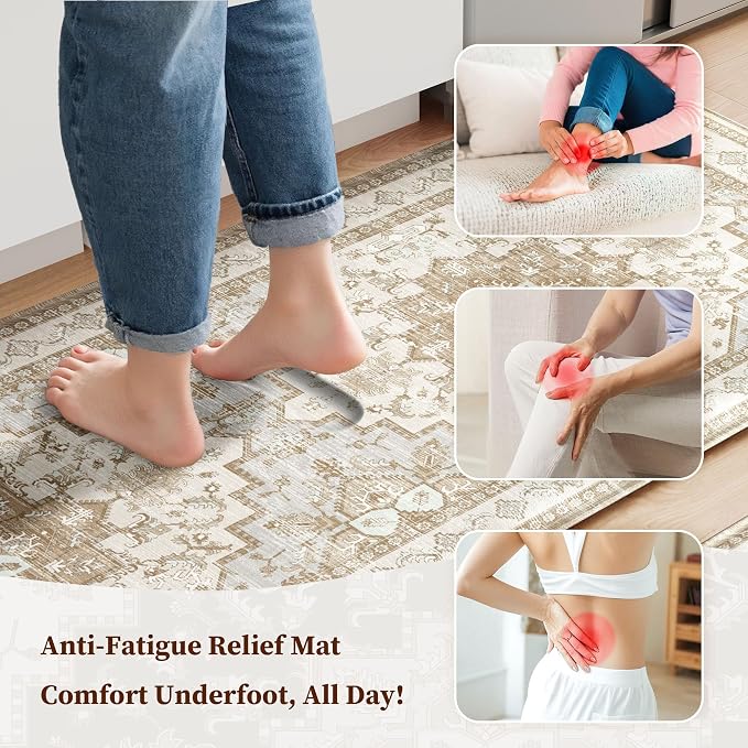 Boho Kitchen Mats for Floor 2 Piece Set Anti Fatigue Cushioned PVC Kitchen Rugs - Image 3