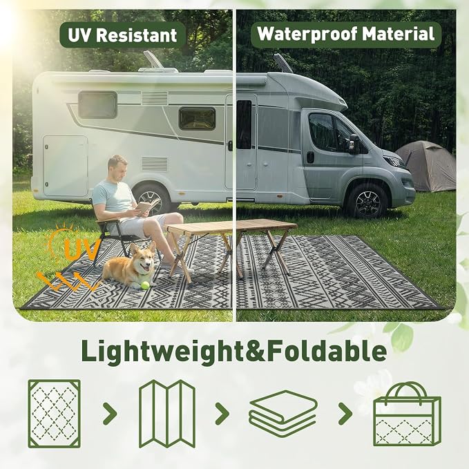 MontVoo Outdoor Rug 8x10 Waterproof Outdoor Patio Rug Mat Reverisble Plastic - Image 8