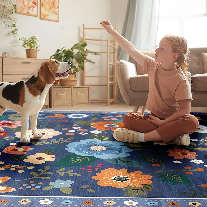 RELEANY Floral 8ft Area Rugs Washable Print Boho Cute Carpet Non Slip Flower - Image 5