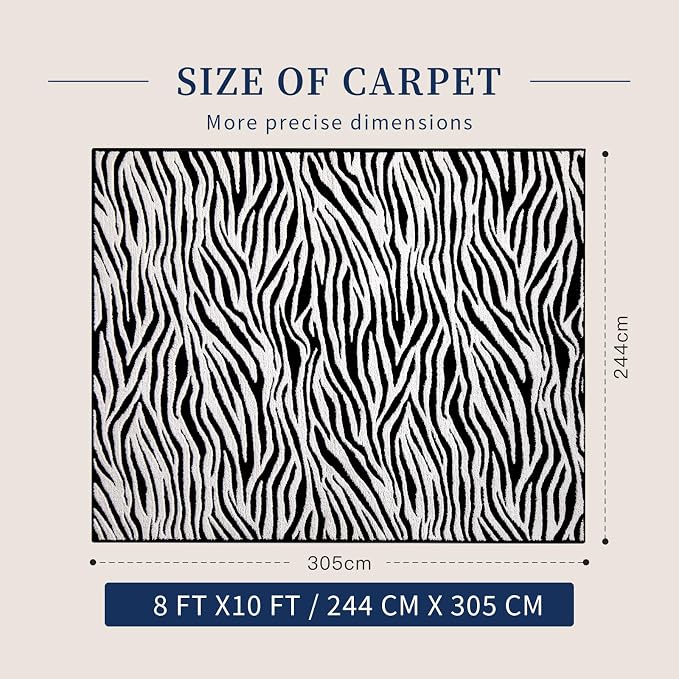 YIHOUSE 8x10 Ft Zebra Area Rugs, Abstract Modern Washable Black and White - Image 2