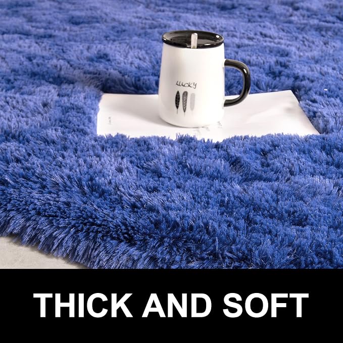 LOCHAS Bedroom Rug 2.6' x 5.3', Light Navy Fluffy Shaggy Area Rug - Image 4