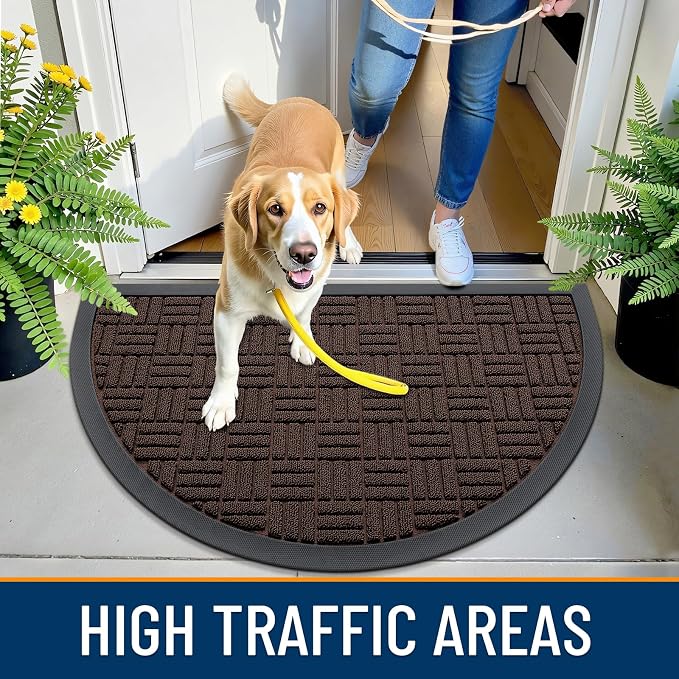 OLANLY Half Circle Door Mat Outside Entrance 29.5x17, Heavy Duty Sturdy Natural - Image 5