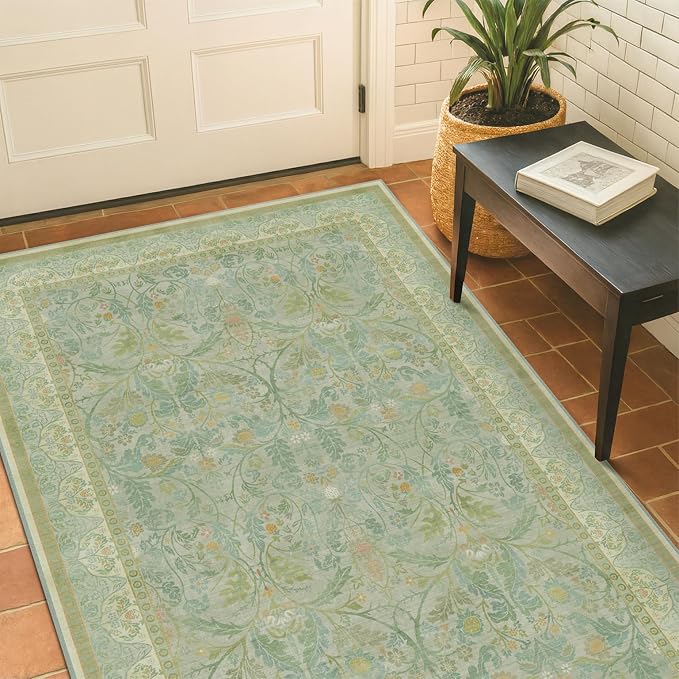 Sage Green 3x5 Area Rug for Entryway, Machine Washable Floral Large Door Mats - Image 3