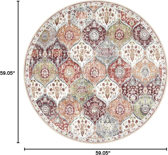 Lahome Moroccan Trellis Washable Round Area Rug, Round Rug 5ft Soft Non-Slip - Image 2