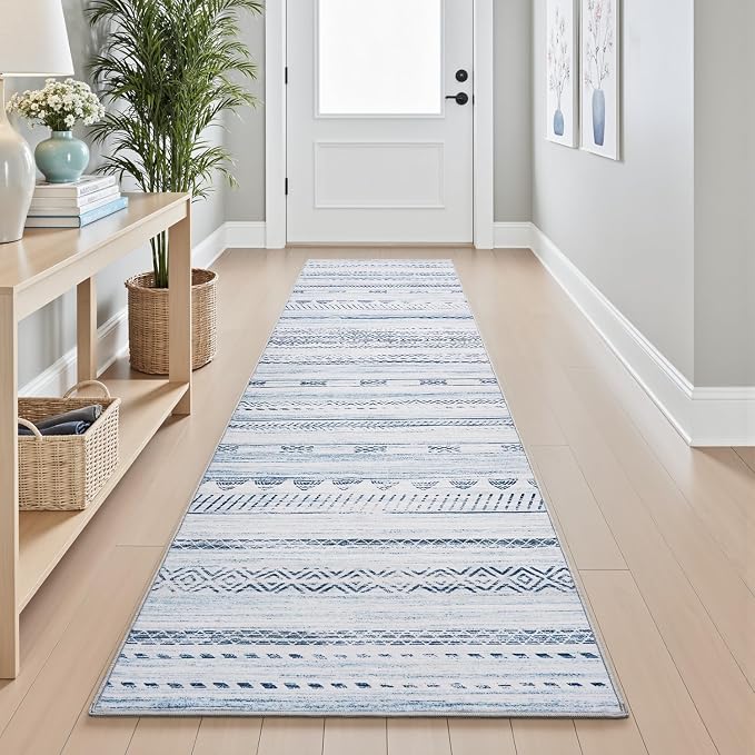 2x10 Runner Rug Machine Washable Non Slip Area Rug Distressed Neutral Moroccan by Tchdio