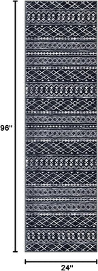 KUTA Boho Runners for Hallways 2x8 Black Moroccan Washable Runner Rug Non-Slip - Image 2
