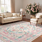 Pink Floral Bow Rug 8x10 for Living Room, Washable Non Slip Area Rug, Soft Boho - Image 2