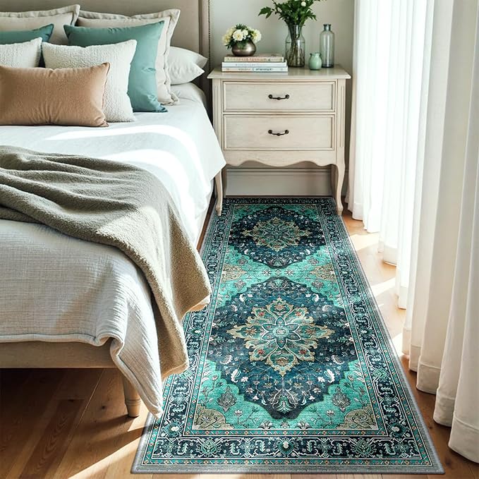 RELEANY Area Rugs Runner 3'x7' Washable Non-Slip, Floral Vintage Distress by RELEANY