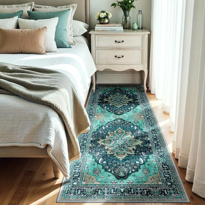 RELEANY Area Rugs Runner 3'x8' Washable Non-Slip, Floral Vintage Distress - Image 2