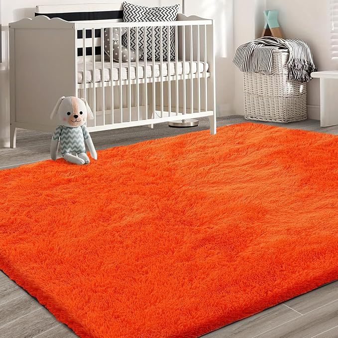 Orange Shag Area Rugs for Bedroom Living Room, 8X10 Ultra Soft Fluffy Area Rugs - Image 7