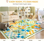 5x7 Washable Kid Playroom Rug, Unisex Green Safari Jungle Woodland Animal - Image 5
