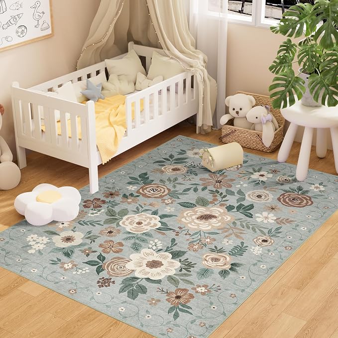 DUKINO 4x6 Feet Office Chair Mat, Lightweight Non Slip Washable Floral Area Rug - Image 3
