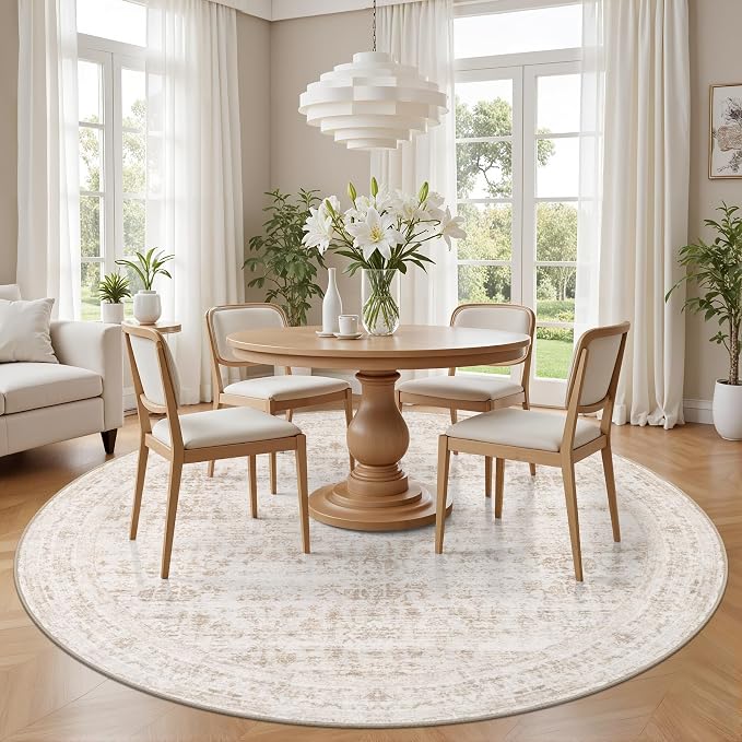 Round Area Rug for Living Room: 6ft Washable Vintage Boho Soft Thin Circle Rug - Image 3
